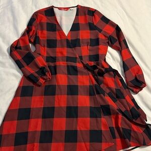 Holiday Red and Black Plaid Wrap Dress